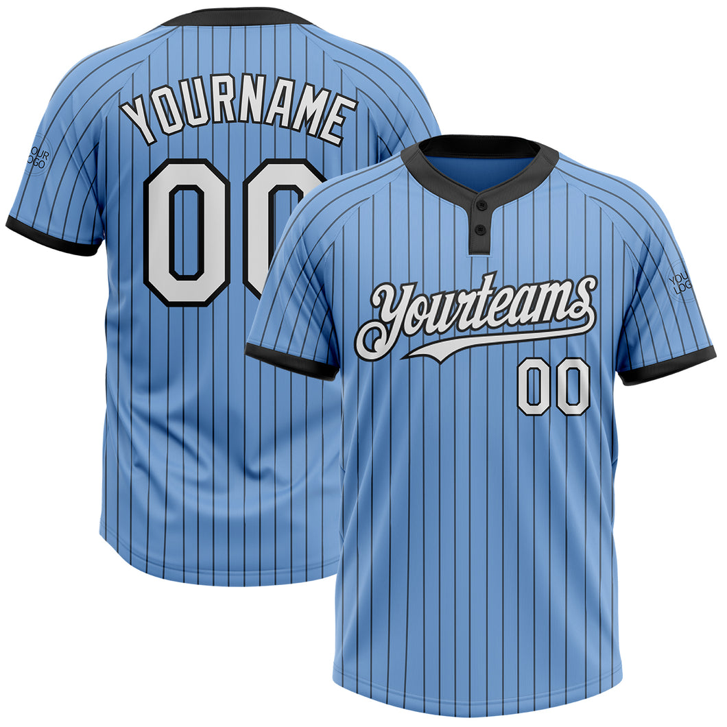 Custom Light Blue Black Pinstripe White Two-Button Unisex Softball Jersey