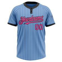 Laden Sie das Bild in den Galerie-Viewer, Custom Light Blue Black Pinstripe Pink Two-Button Unisex Softball Jersey
