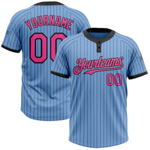 Laden Sie das Bild in den Galerie-Viewer, Custom Light Blue Black Pinstripe Pink Two-Button Unisex Softball Jersey
