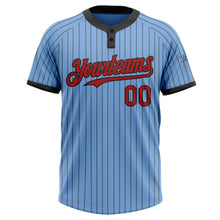 Laden Sie das Bild in den Galerie-Viewer, Custom Light Blue Black Pinstripe Red Two-Button Unisex Softball Jersey
