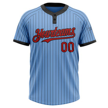 Load image into Gallery viewer, Custom Light Blue Black Pinstripe Red Two-Button Unisex Softball Jersey
