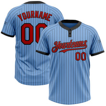 Load image into Gallery viewer, Custom Light Blue Black Pinstripe Red Two-Button Unisex Softball Jersey
