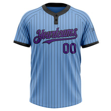 Load image into Gallery viewer, Custom Light Blue Black Pinstripe Purple Two-Button Unisex Softball Jersey
