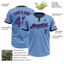 Load image into Gallery viewer, Custom Light Blue Black Pinstripe Purple Two-Button Unisex Softball Jersey
