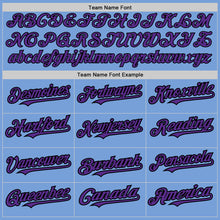 Load image into Gallery viewer, Custom Light Blue Black Pinstripe Purple Two-Button Unisex Softball Jersey
