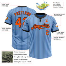 Load image into Gallery viewer, Custom Light Blue Black Pinstripe Orange Two-Button Unisex Softball Jersey
