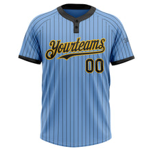 Laden Sie das Bild in den Galerie-Viewer, Custom Light Blue Black Pinstripe Gold Two-Button Unisex Softball Jersey
