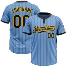 Laden Sie das Bild in den Galerie-Viewer, Custom Light Blue Black Pinstripe Gold Two-Button Unisex Softball Jersey
