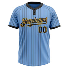 Load image into Gallery viewer, Custom Light Blue Black Pinstripe Old Gold Two-Button Unisex Softball Jersey
