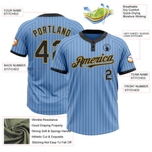 Load image into Gallery viewer, Custom Light Blue Black Pinstripe Old Gold Two-Button Unisex Softball Jersey
