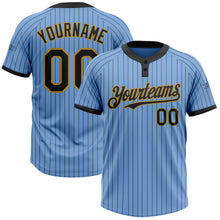 Load image into Gallery viewer, Custom Light Blue Black Pinstripe Old Gold Two-Button Unisex Softball Jersey
