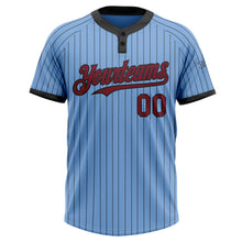 Laden Sie das Bild in den Galerie-Viewer, Custom Light Blue Black Pinstripe Crimson Two-Button Unisex Softball Jersey
