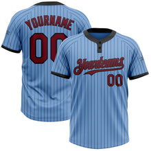 Load image into Gallery viewer, Custom Light Blue Black Pinstripe Crimson Two-Button Unisex Softball Jersey
