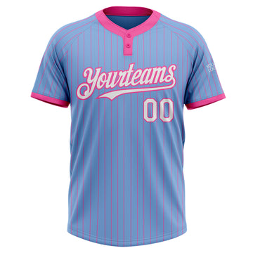 Custom Light Blue Pink Pinstripe White Two-Button Unisex Softball Jersey