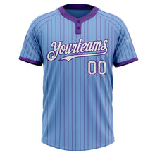 Laden Sie das Bild in den Galerie-Viewer, Custom Light Blue Purple Pinstripe White Two-Button Unisex Softball Jersey
