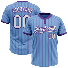 Laden Sie das Bild in den Galerie-Viewer, Custom Light Blue Purple Pinstripe White Two-Button Unisex Softball Jersey
