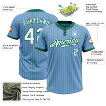 Load image into Gallery viewer, Custom Light Blue Kelly Green Pinstripe White Two-Button Unisex Softball Jersey
