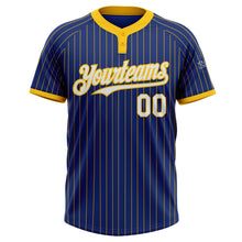 Load image into Gallery viewer, Custom Royal Yellow Pinstripe White Two-Button Unisex Softball Jersey
