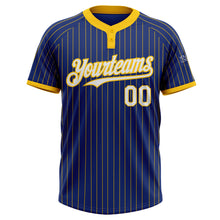 Laden Sie das Bild in den Galerie-Viewer, Custom Royal Yellow Pinstripe White Two-Button Unisex Softball Jersey
