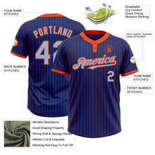 Load image into Gallery viewer, Custom Royal Orange Pinstripe Light Blue Two-Button Unisex Softball Jersey
