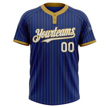 Load image into Gallery viewer, Custom Royal Old Gold Pinstripe White Two-Button Unisex Softball Jersey
