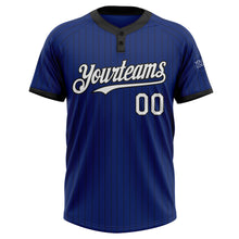 Laden Sie das Bild in den Galerie-Viewer, Custom Royal Black Pinstripe White Two-Button Unisex Softball Jersey
