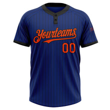 Load image into Gallery viewer, Custom Royal Black Pinstripe Orange Two-Button Unisex Softball Jersey
