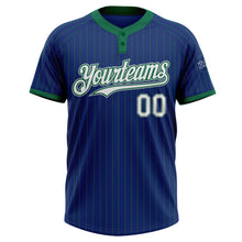 Load image into Gallery viewer, Custom Royal Kelly Green Pinstripe White-Gray Two-Button Unisex Softball Jersey
