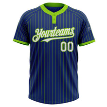 Load image into Gallery viewer, Custom Royal Neon Green Pinstripe White Two-Button Unisex Softball Jersey
