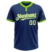 Laden Sie das Bild in den Galerie-Viewer, Custom Royal Neon Green Pinstripe White Two-Button Unisex Softball Jersey
