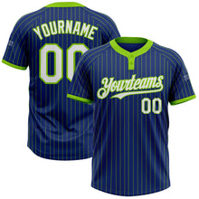 Laden Sie das Bild in den Galerie-Viewer, Custom Royal Neon Green Pinstripe White Two-Button Unisex Softball Jersey
