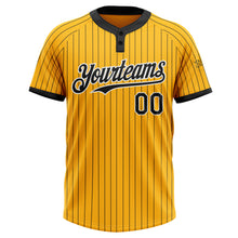 Laden Sie das Bild in den Galerie-Viewer, Custom Gold Black Pinstripe White Two-Button Unisex Softball Jersey
