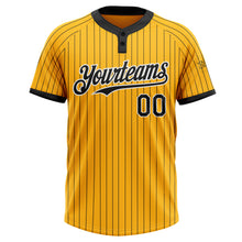 Load image into Gallery viewer, Custom Gold Black Pinstripe White Two-Button Unisex Softball Jersey

