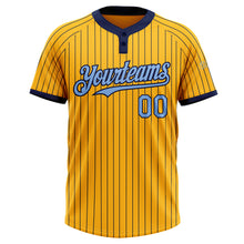 Laden Sie das Bild in den Galerie-Viewer, Custom Gold Navy Pinstripe Light Blue Two-Button Unisex Softball Jersey
