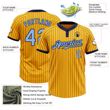 Load image into Gallery viewer, Custom Gold Navy Pinstripe Light Blue Two-Button Unisex Softball Jersey
