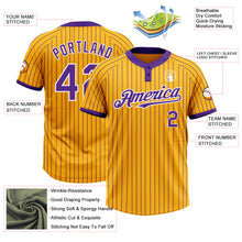 Laden Sie das Bild in den Galerie-Viewer, Custom Gold Purple Pinstripe White Two-Button Unisex Softball Jersey
