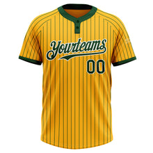 Load image into Gallery viewer, Custom Gold Green Pinstripe White Two-Button Unisex Softball Jersey
