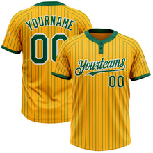 Load image into Gallery viewer, Custom Gold Kelly Green Pinstripe White Two-Button Unisex Softball Jersey

