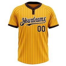 Laden Sie das Bild in den Galerie-Viewer, Custom Gold Brown Pinstripe White Two-Button Unisex Softball Jersey
