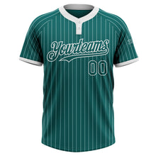 Laden Sie das Bild in den Galerie-Viewer, Custom Teal White Pinstripe White Two-Button Unisex Softball Jersey
