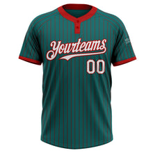 Laden Sie das Bild in den Galerie-Viewer, Custom Teal Red Pinstripe White Two-Button Unisex Softball Jersey
