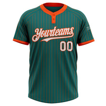 Laden Sie das Bild in den Galerie-Viewer, Custom Teal Orange Pinstripe White Two-Button Unisex Softball Jersey
