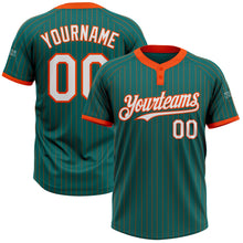 Laden Sie das Bild in den Galerie-Viewer, Custom Teal Orange Pinstripe White Two-Button Unisex Softball Jersey
