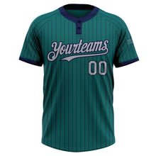 Laden Sie das Bild in den Galerie-Viewer, Custom Teal Navy Pinstripe Gray Two-Button Unisex Softball Jersey
