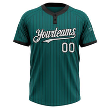 Laden Sie das Bild in den Galerie-Viewer, Custom Teal Black Pinstripe White Two-Button Unisex Softball Jersey
