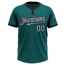 Laden Sie das Bild in den Galerie-Viewer, Custom Teal Black Pinstripe Gray Two-Button Unisex Softball Jersey
