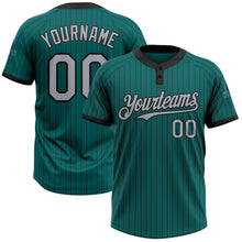 Laden Sie das Bild in den Galerie-Viewer, Custom Teal Black Pinstripe Gray Two-Button Unisex Softball Jersey
