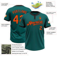 Load image into Gallery viewer, Custom Teal Black Pinstripe Orange Two-Button Unisex Softball Jersey
