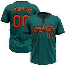 Laden Sie das Bild in den Galerie-Viewer, Custom Teal Black Pinstripe Orange Two-Button Unisex Softball Jersey
