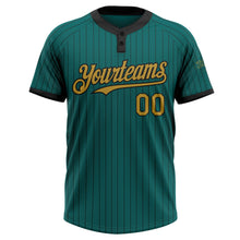 Laden Sie das Bild in den Galerie-Viewer, Custom Teal Black Pinstripe Old Gold Two-Button Unisex Softball Jersey
